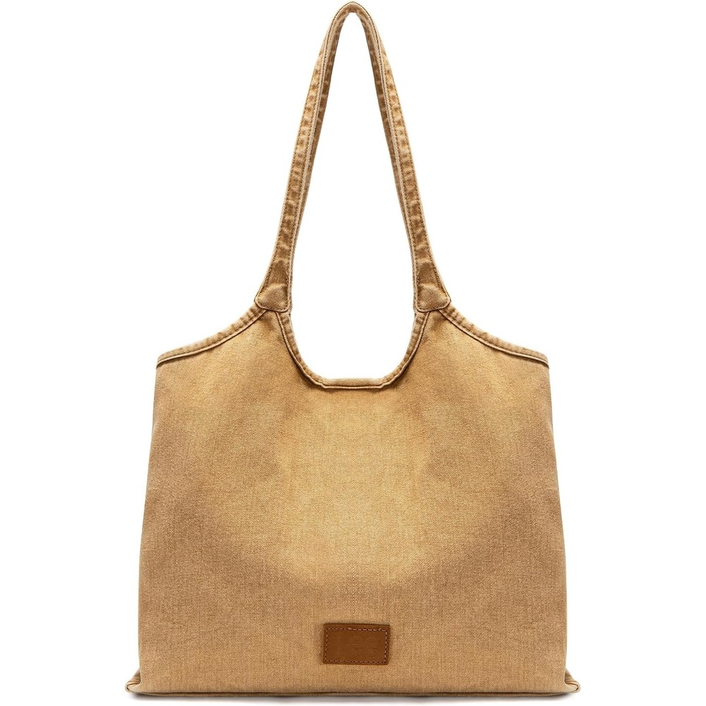 image:imageLee Denim Tote Bag for Women Casual Denim Purse amp Hobo Shoulder Handbag for Work Travel ShoppingLight Brown