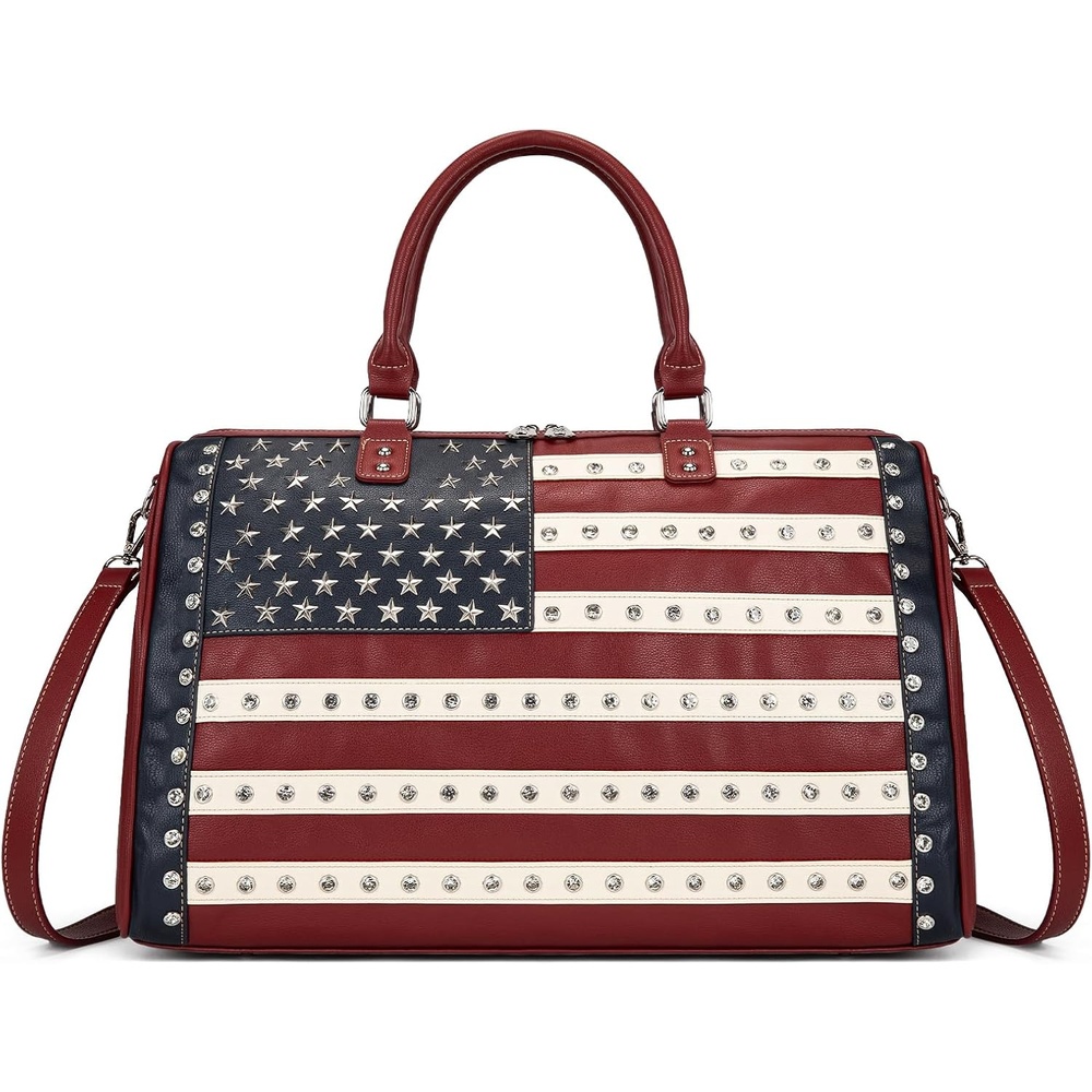 image:imageMontana West American Flag Studded Weekender Bags Patriotic Duffle Bag Large Carry on for Men amp Women BlackFlagRed
