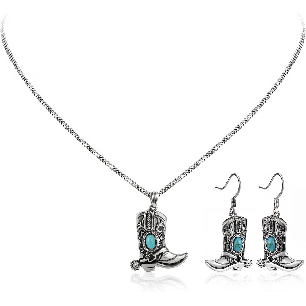image:imageMontana West Wrangler Couture Turquoise Jewelry for Women Western Jewelry Pendant Necklace Cowgirl Vintage Western NecklaceBoots Silver Green