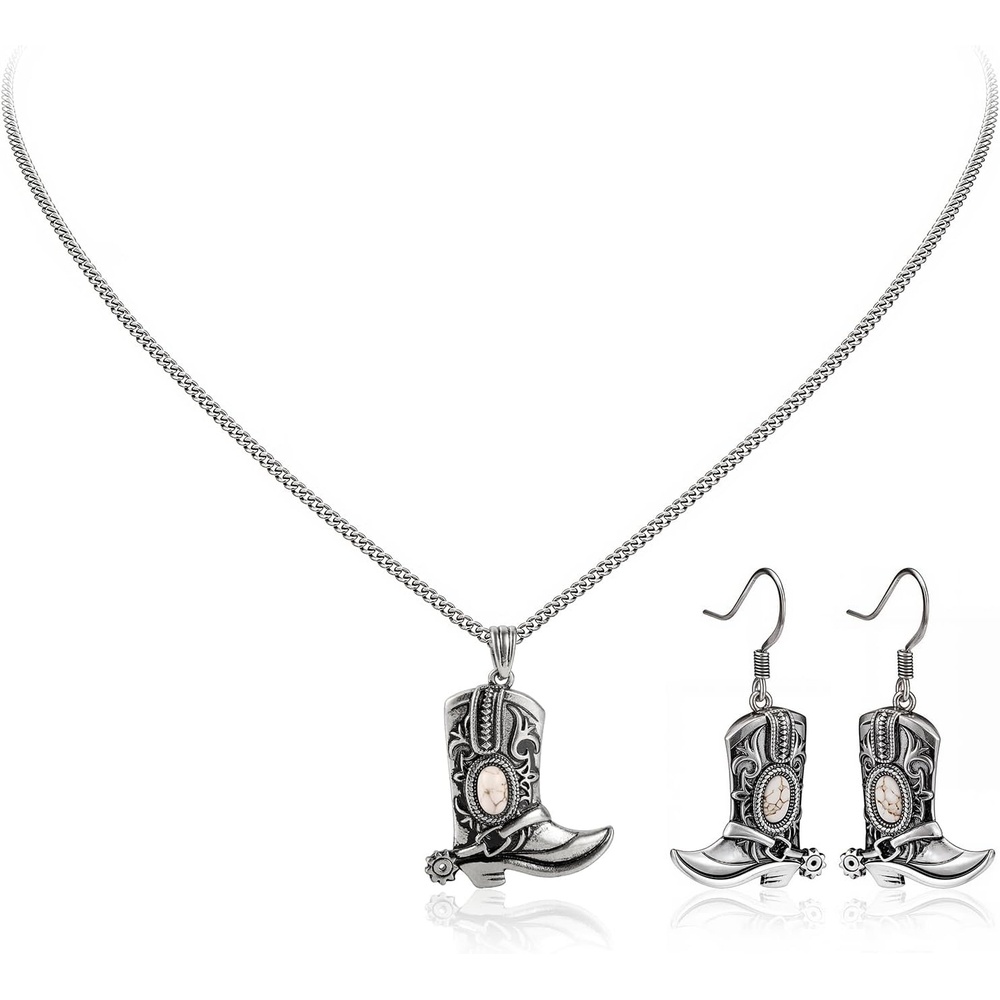 image:imageMontana West Wrangler Couture Turquoise Jewelry for Women Western Jewelry Pendant Necklace Cowgirl Vintage Western NecklaceBoots Silver White