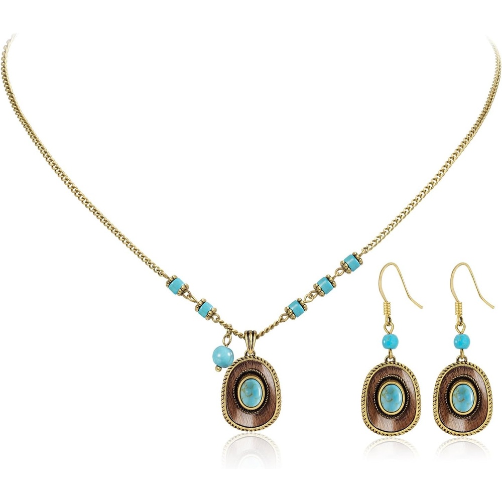 image:imageMontana West Wrangler Couture Turquoise Jewelry for Women Western Jewelry Pendant Necklace Cowgirl Vintage Western NecklaceHat Gold Green