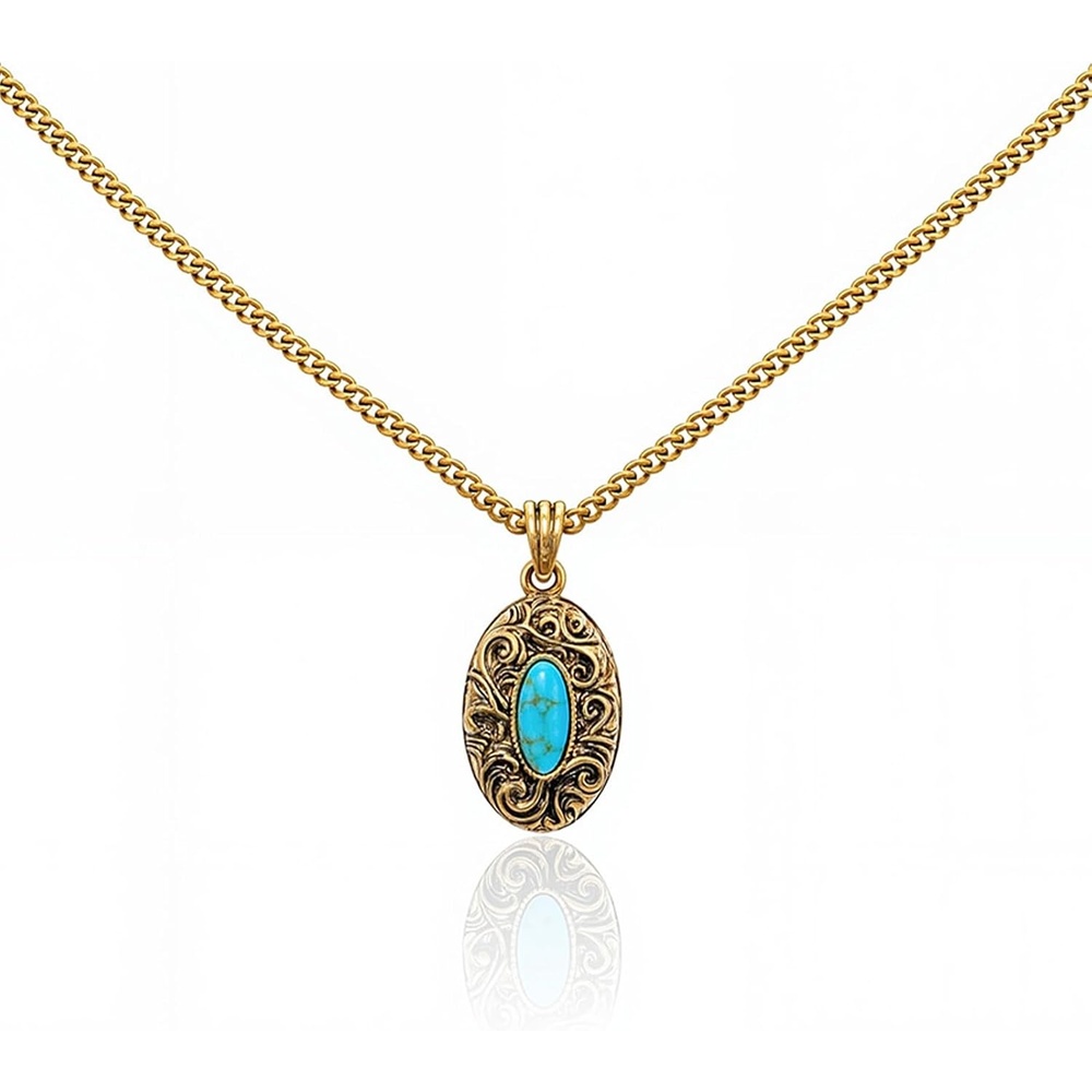 image:imageMontana West Wrangler Couture Turquoise Jewelry for Women Western Jewelry Pendant Necklace Cowgirl Vintage Western NecklaceRound Gold Green
