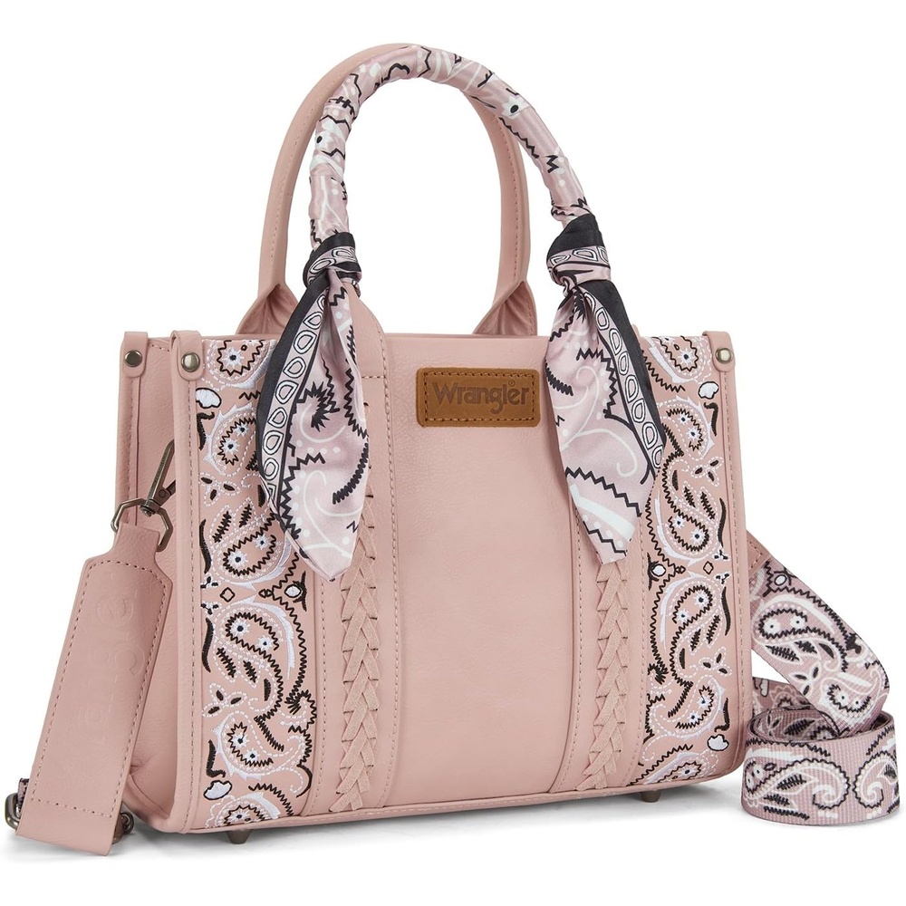 image:imageMontana West Wrangler Desert Paisley Tote Bag for Women Floral Embroidered Top Handle Handbags with BandanaPink