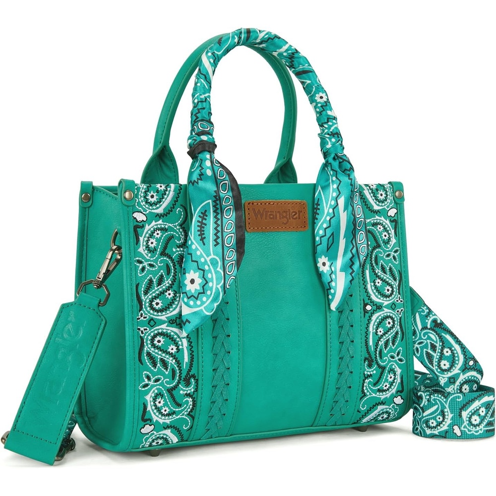 image:imageMontana West Wrangler Desert Paisley Tote Bag for Women Floral Embroidered Top Handle Handbags with BandanaTurquoise
