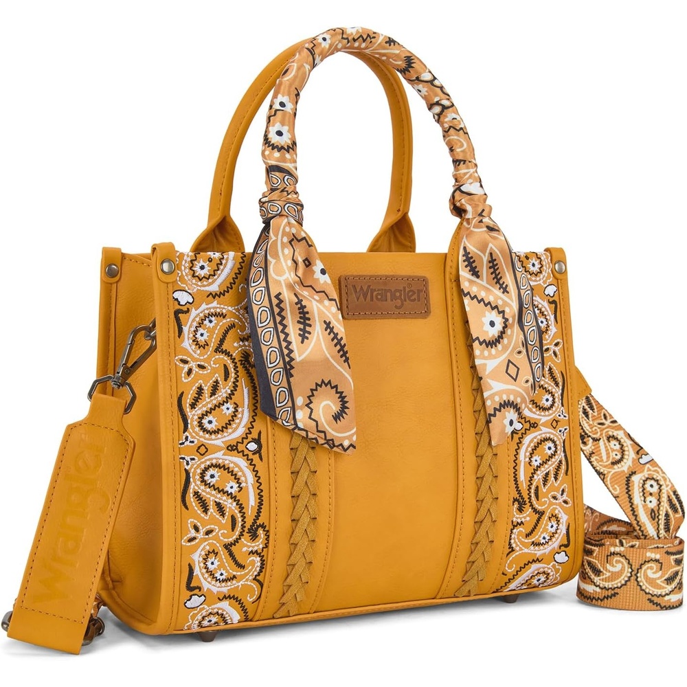 image:imageMontana West Wrangler Desert Paisley Tote Bag for Women Floral Embroidered Top Handle Handbags with BandanaYellow