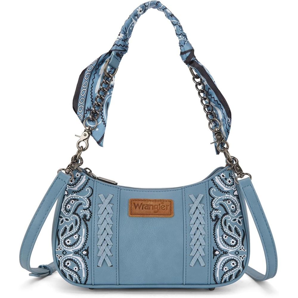 image:imageWrangler Shoulder Bag for Women Western Desert Paisley Purse Floral Embroidered Underarm Handbag with BandanaJean