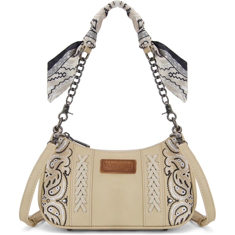 image:imageWrangler Shoulder Bag for Women Western Desert Paisley Purse Floral Embroidered Underarm Handbag with BandanaTan