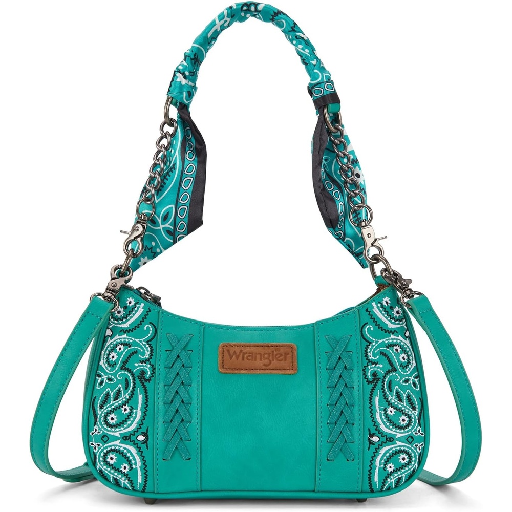 image:imageWrangler Shoulder Bag for Women Western Desert Paisley Purse Floral Embroidered Underarm Handbag with BandanaTurquoise