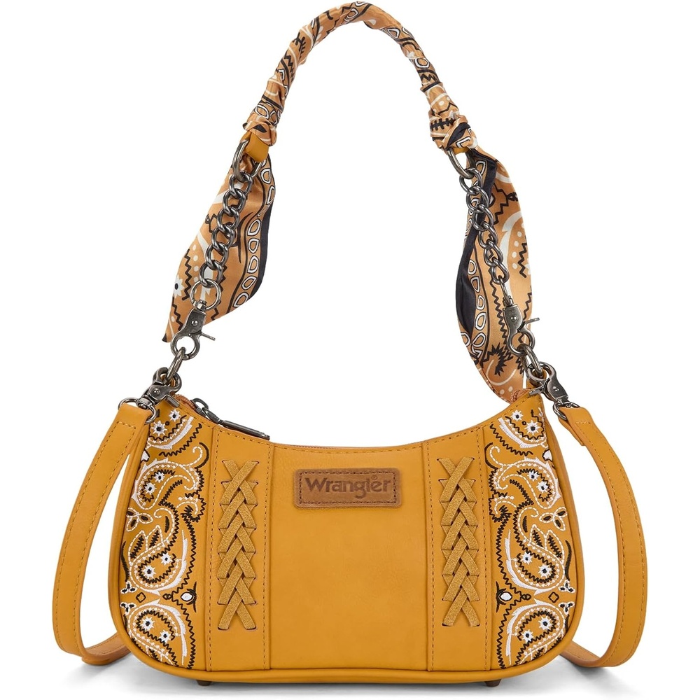 image:imageWrangler Shoulder Bag for Women Western Desert Paisley Purse Floral Embroidered Underarm Handbag with BandanaYellow