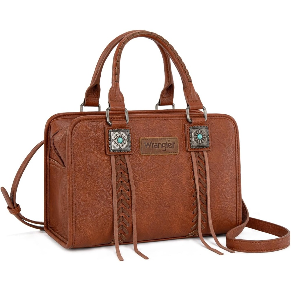 image:imageWrangler Tote Bag for Women Crossbody Purse Fringe Western Purse Vintage Top Handle HandbagsBrown
