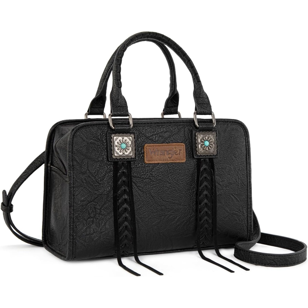 image:imageWrangler Tote Bag for Women Crossbody Purse Fringe Western Purse Vintage Top Handle HandbagsJet Black