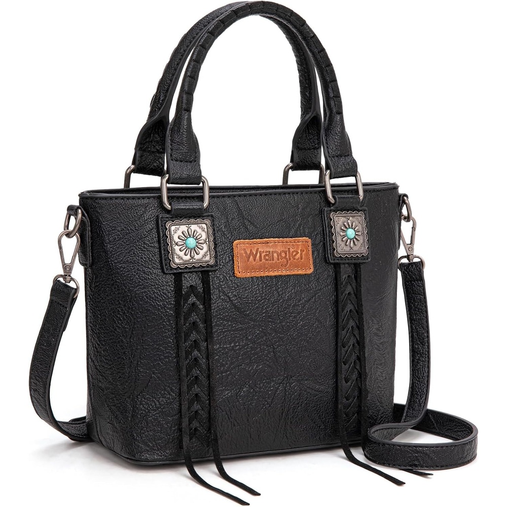 image:imageWrangler Tote Bag for Women Crossbody Purse Fringe Western Purse Vintage Top Handle HandbagsRetro Black