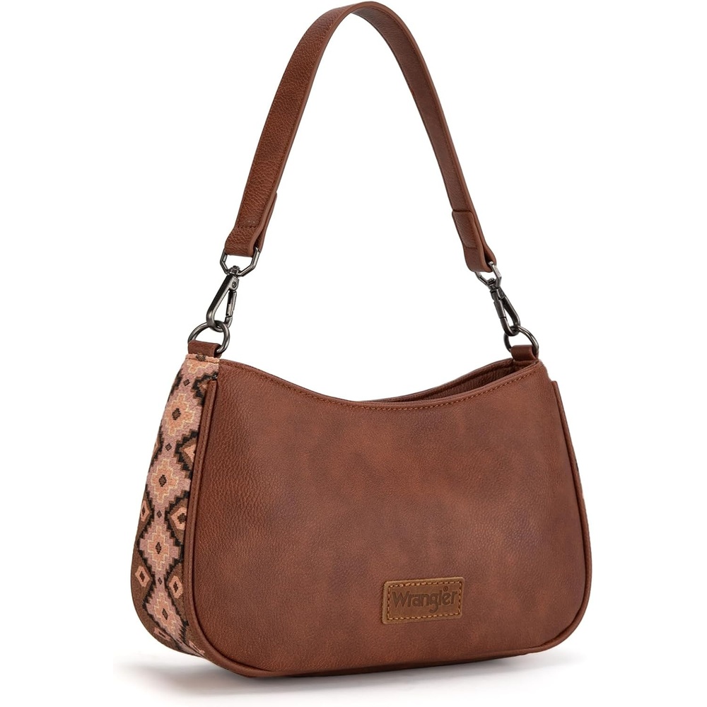 image:imageWrangler Western Shoulder Bag for Women Small Purse Aztec Hobo Bag HandBag with Detachable StrapDark Brown
