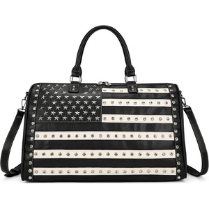 Montana West American Flag Studded Weekender Bags Patriotic Duffle Bag Large Carry on for Men & Women, Black(Flag-Black)
