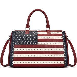 Montana West American Flag Studded Weekender Bags Patriotic Duffle Bag Large Carry on for Men & Women, Black(Flag-Red)