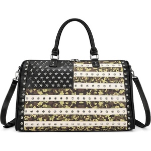 Montana West American Flag Studded Weekender Bags Patriotic Duffle Bag Large Carry on for Men & Women, Black(Flag-army Green)