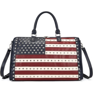 Montana West American Flag Studded Weekender Bags Patriotic Duffle Bag Large Carry on for Men & Women, Black(Flag-navy)