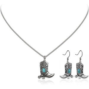 Montana West Wrangler Couture Turquoise Jewelry for Women, Western Jewelry Pendant Necklace, Cowgirl Vintage Western Necklace(Boots Silver Green)