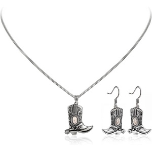 Montana West Wrangler Couture Turquoise Jewelry for Women, Western Jewelry Pendant Necklace, Cowgirl Vintage Western Necklace(Boots Silver White)