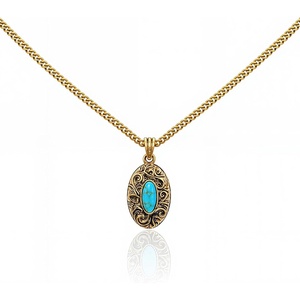 Montana West Wrangler Couture Turquoise Jewelry for Women, Western Jewelry Pendant Necklace, Cowgirl Vintage Western Necklace(Round Gold Green)