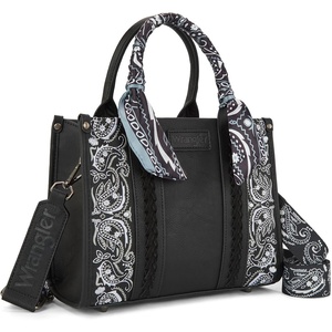 Montana West Wrangler Desert Paisley Tote Bag for Women Floral Embroidered Top Handle Handbags with Bandana(Black)