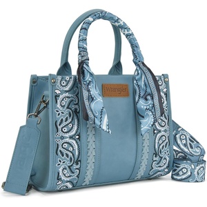 Montana West Wrangler Desert Paisley Tote Bag for Women Floral Embroidered Top Handle Handbags with Bandana(Jean)