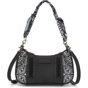 Wrangler Shoulder Bag for Women Western Desert Paisley Purse Floral Embroidered Underarm Handbag with Bandana(Black)