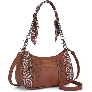 Wrangler Shoulder Bag for Women Western Desert Paisley Purse Floral Embroidered Underarm Handbag with Bandana(Brown)