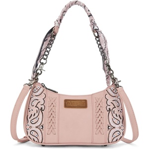 Wrangler Shoulder Bag for Women Western Desert Paisley Purse Floral Embroidered Underarm Handbag with Bandana(Pink)
