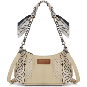 Wrangler Shoulder Bag for Women Western Desert Paisley Purse Floral Embroidered Underarm Handbag with Bandana(Tan)