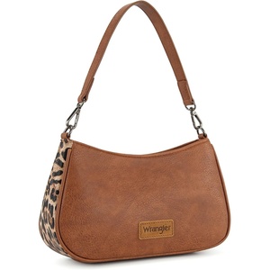 Wrangler Western Shoulder Bag for Women Small Purse Aztec Hobo Bag HandBag with Detachable Strap(Brown-leopard)