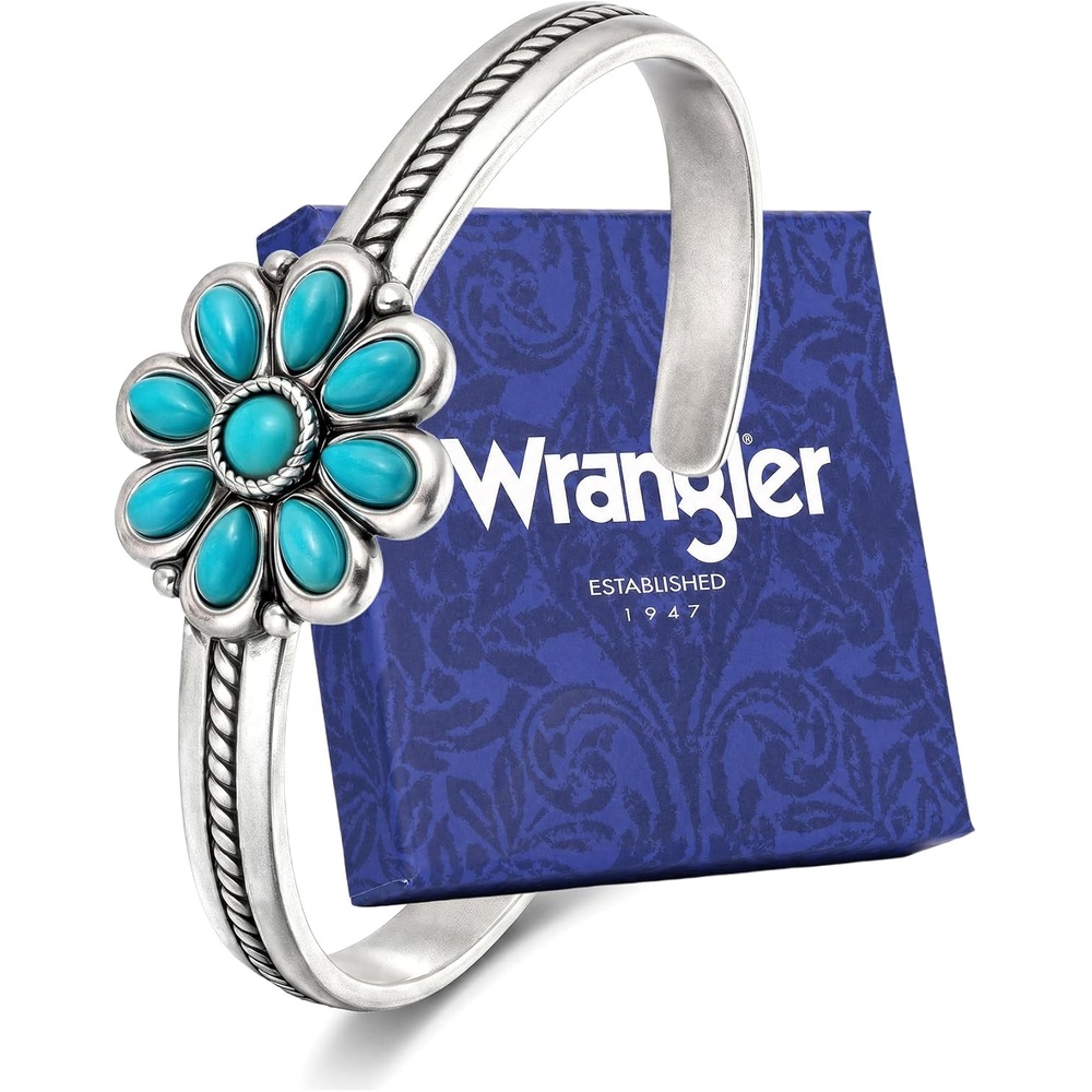 image:imageMontana West Wrangler Western HandEngraved Floral Cuff Bracelet for Women Adjustable Silver Plated Bangle with Turquoise Stone amp Openwork Design ARWGACBC114SLTQ