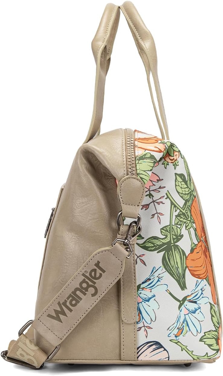 image:imageWrangler Duffel Bag for Women Large Travel Weekender Bag Designer Tapestry Carry On Bags KhakiCanvas CottonFlower