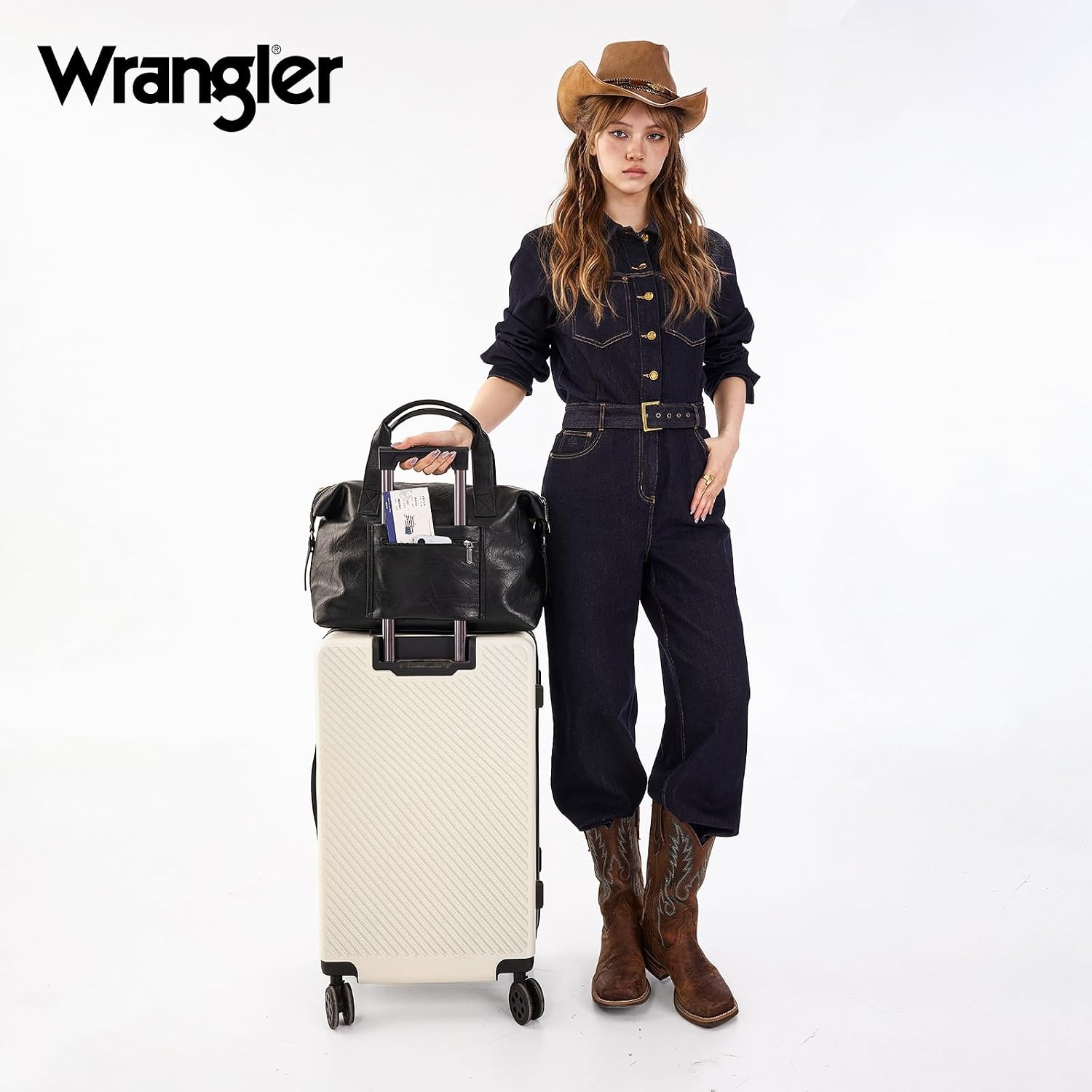 image:imageWrangler Duffel Bag for Women Large Travel Weekender Bag Designer Tapestry Carry On Bags KhakiCanvas CottonSunflower