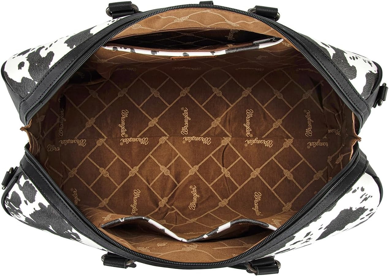 image:imageWrangler Duffel Bag for Women Large Travel Weekender Bag Designer Tapestry Carry On Bags KhakiCowhideBlack