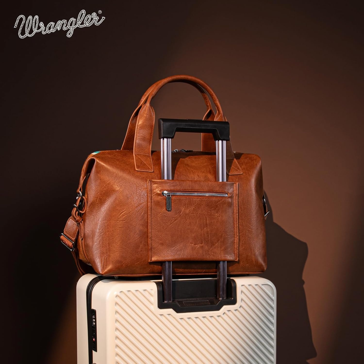 image:imageWrangler Duffel Bag for Women Large Travel Weekender Bag Designer Tapestry Carry On Bags KhakiTapestryBrown