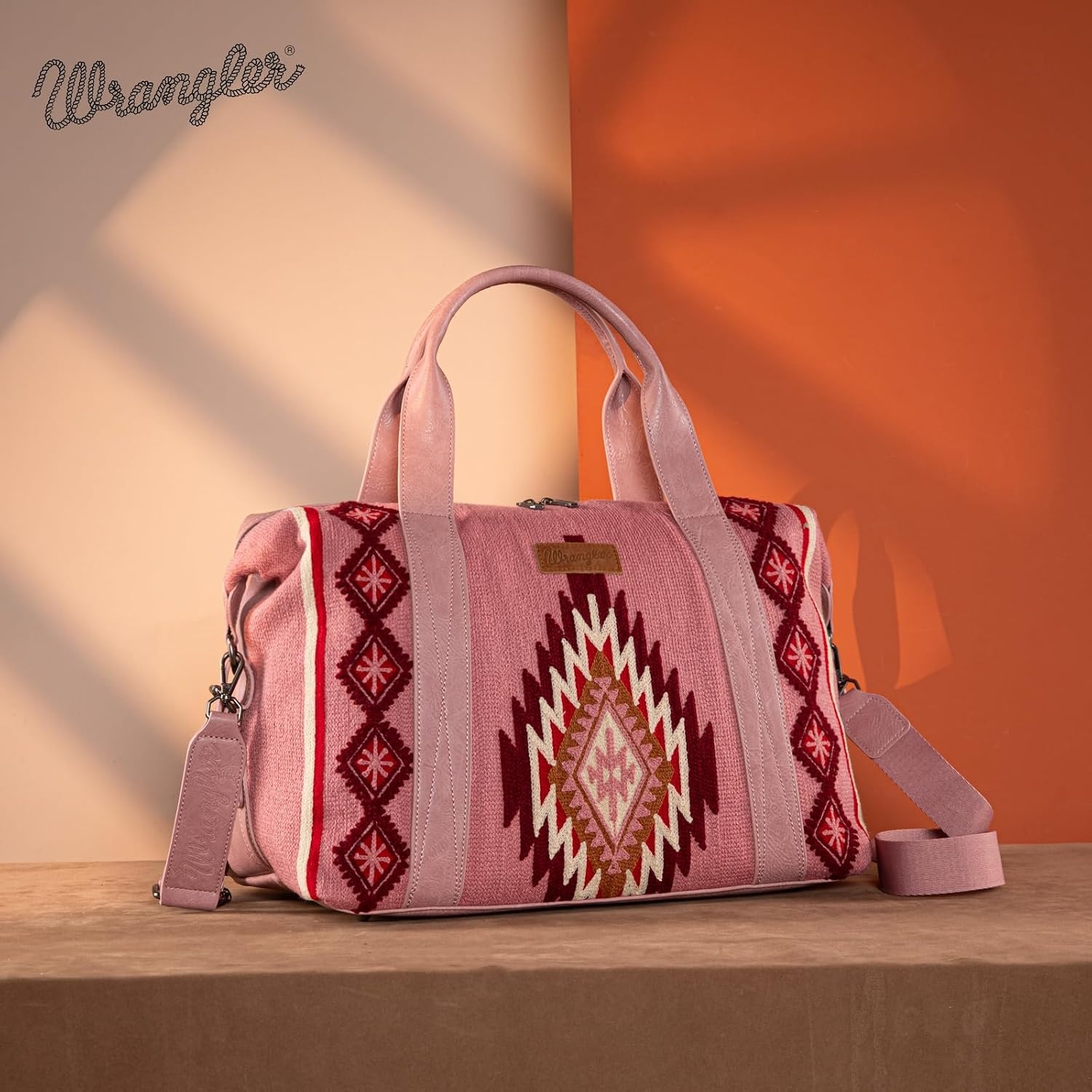image:imageWrangler Duffel Bag for Women Large Travel Weekender Bag Designer Tapestry Carry On Bags KhakiTapestryHot Pink