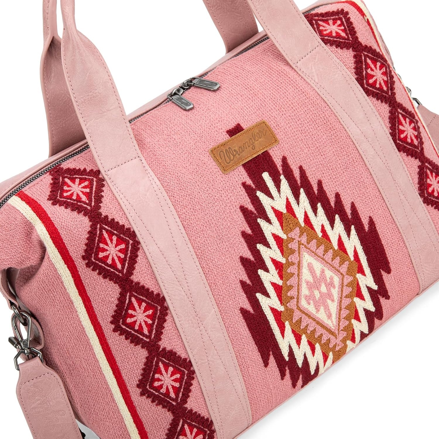 image:imageWrangler Duffel Bag for Women Large Travel Weekender Bag Designer Tapestry Carry On Bags KhakiTapestryHot Pink