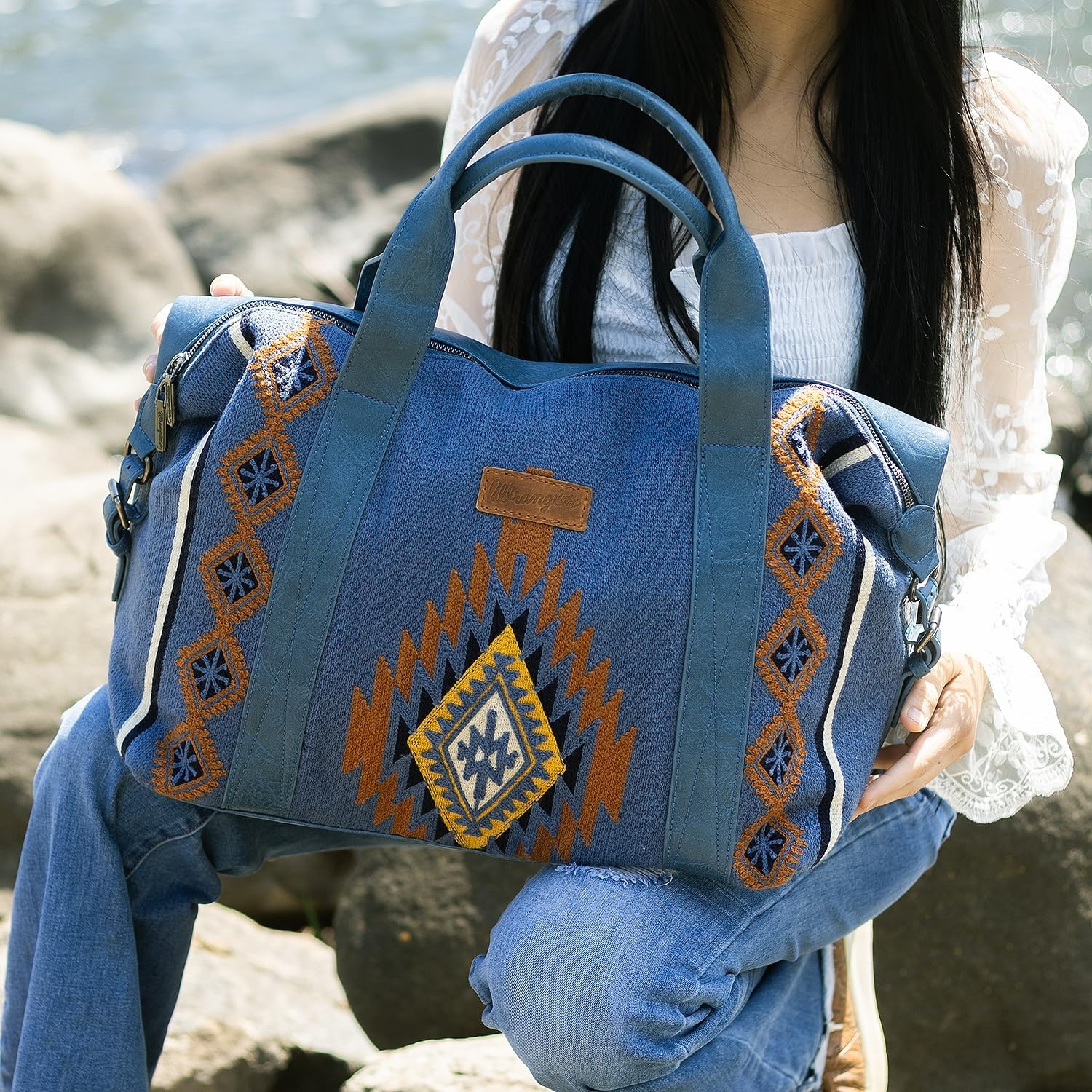 image:imageWrangler Duffel Bag for Women Large Travel Weekender Bag Designer Tapestry Carry On Bags KhakiTapestryJean
