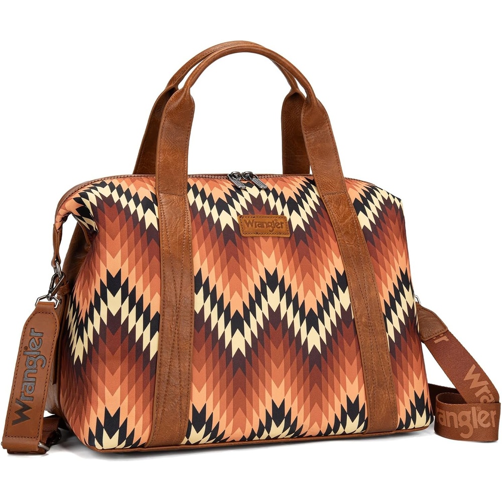 image:imageWrangler Duffel Bag for Women Large Travel Weekender Bag Designer Tapestry Carry On Bags KhakiCanvas CottonBrown