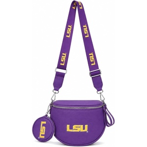 NCAA 2Pcs Crossbody Bags for Women Bum Bag, Leather Sling Purse with Adjustable Strap & Coin Purse for Gift, Game Day(Lsu-burgundy)