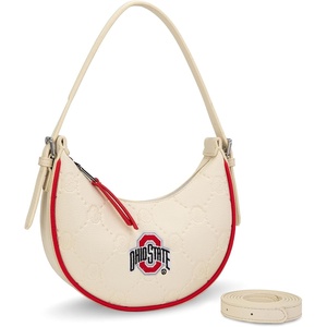 NCAA Crescent Shoulder Bag for Women, Half Moon Clutch Purses for Birthday/Graduation Gifts(Ohs-beige-long Strap)