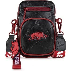 NCAA Team Crossbody Bag with Blocking Card Slots & Adjustable Strap, Women Leather Purse for Tailgate Gift(Afu-black)