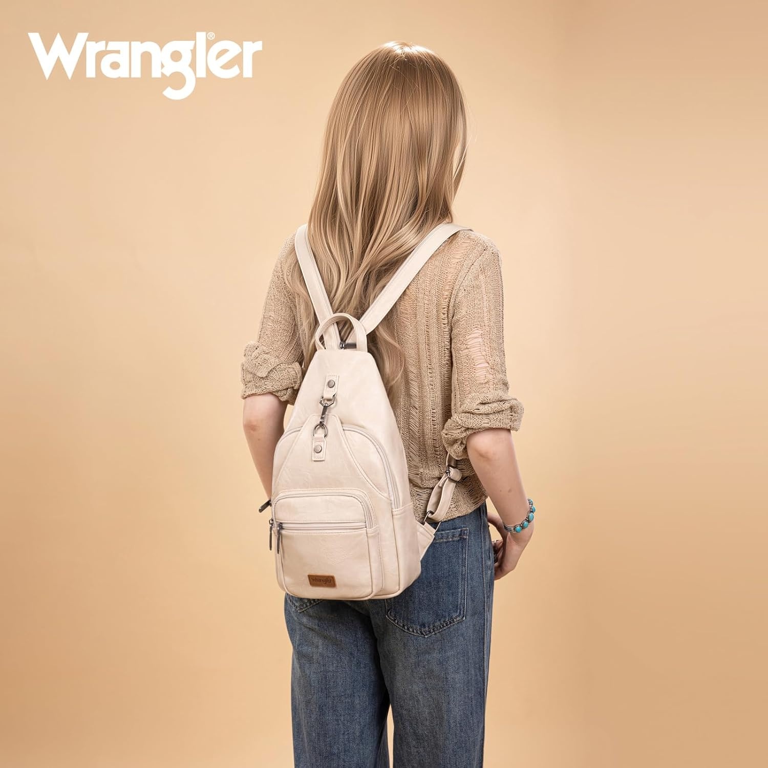 image:imageMontana West Wrangler Convertible Backpack for Women Vintage Shoulder Purses with Adjustable Sling Backpack StrapBeige