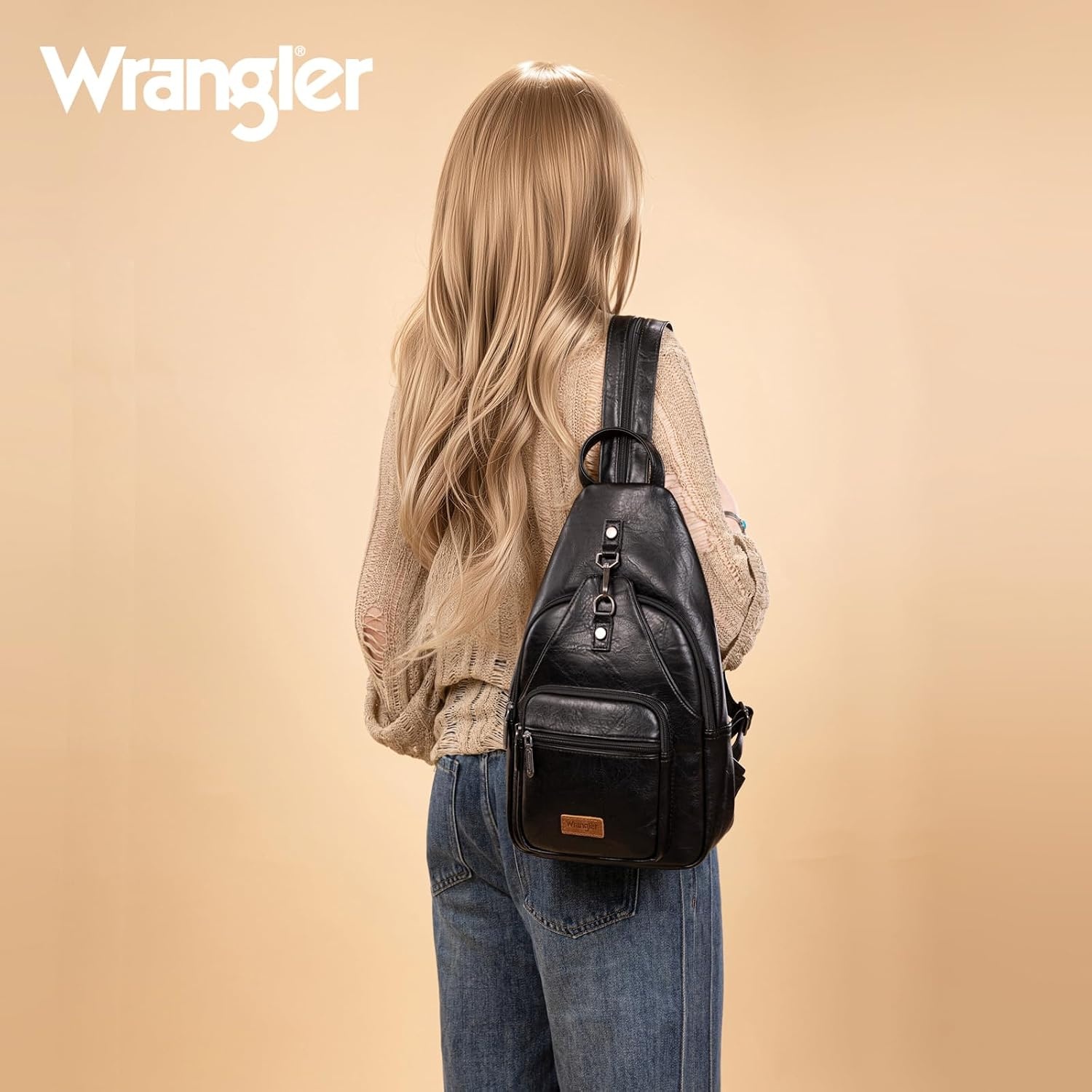 image:imageMontana West Wrangler Convertible Backpack for Women Vintage Shoulder Purses with Adjustable Sling Backpack StrapBlack