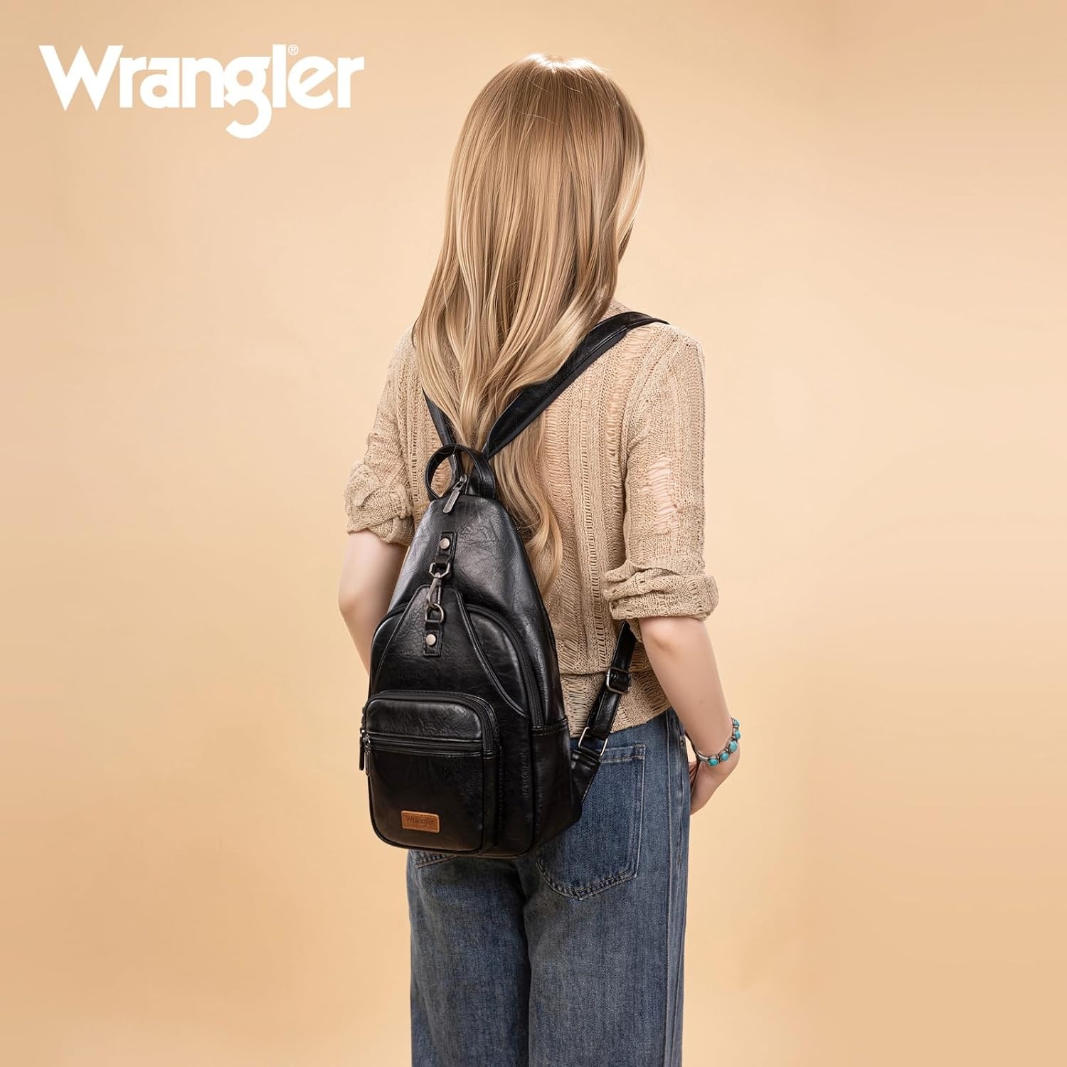 image:imageMontana West Wrangler Convertible Backpack for Women Vintage Shoulder Purses with Adjustable Sling Backpack StrapBlack