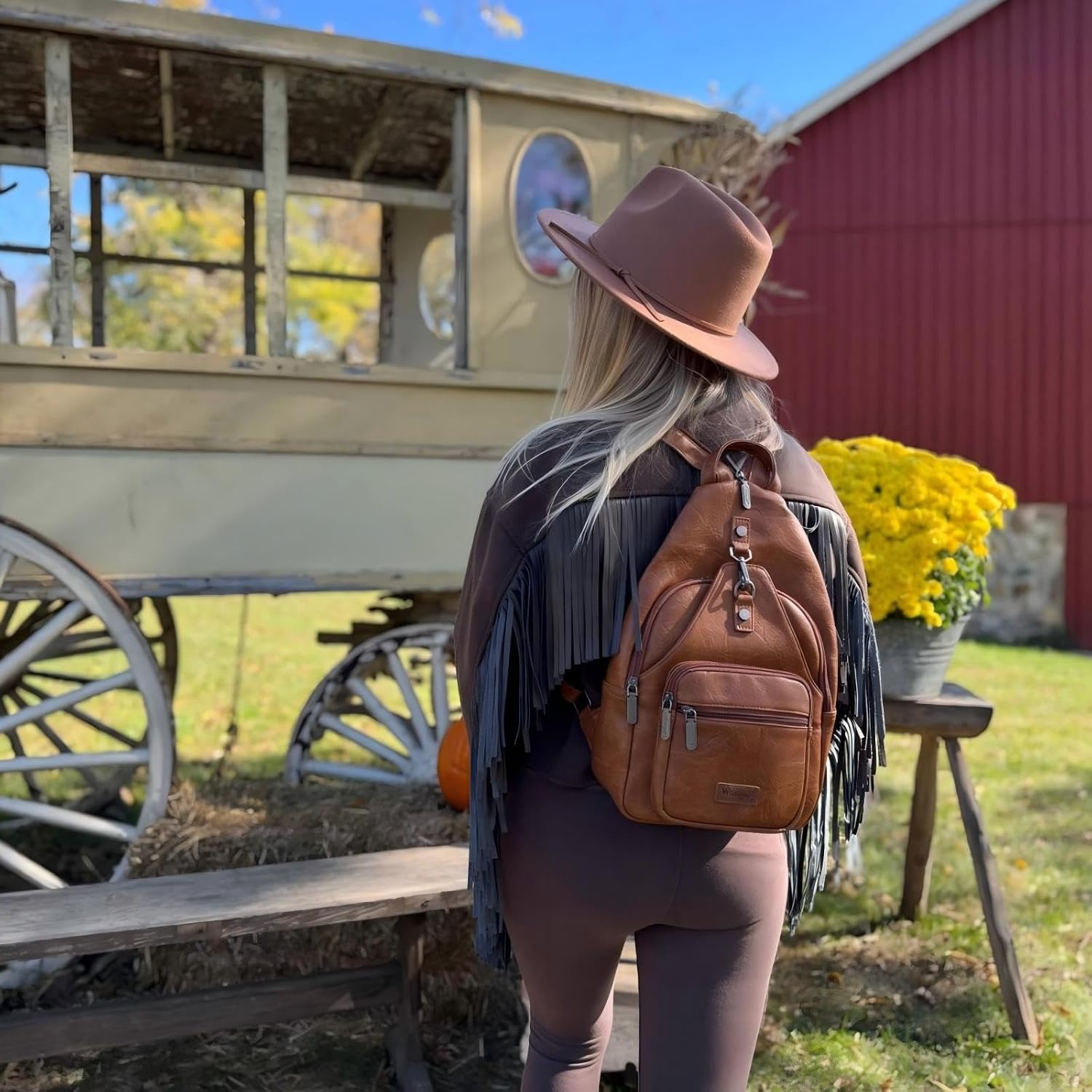 image:imageMontana West Wrangler Convertible Backpack for Women Vintage Shoulder Purses with Adjustable Sling Backpack StrapBrown