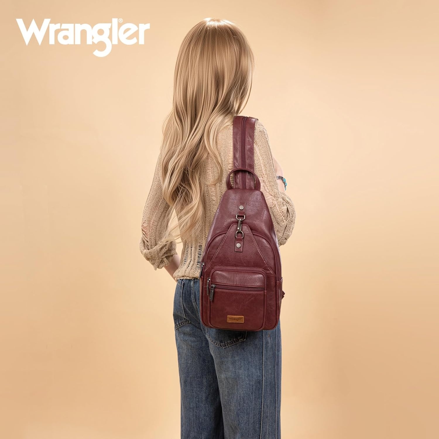 image:imageMontana West Wrangler Convertible Backpack for Women Vintage Shoulder Purses with Adjustable Sling Backpack StrapBurgundy