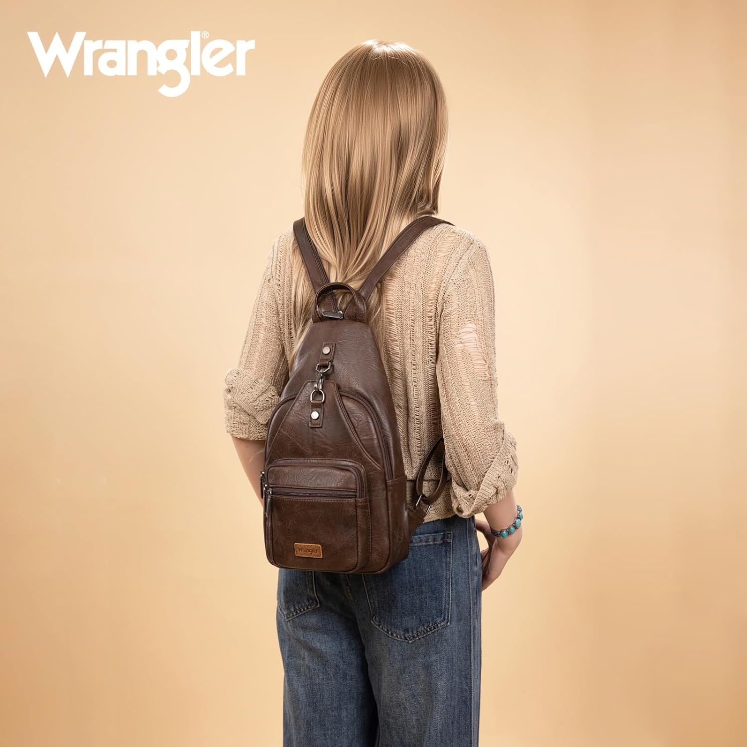 image:imageMontana West Wrangler Convertible Backpack for Women Vintage Shoulder Purses with Adjustable Sling Backpack StrapCoffee