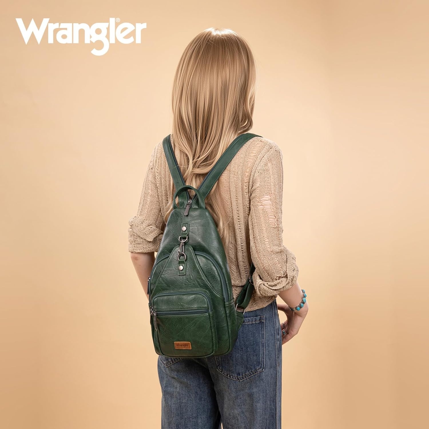 image:imageMontana West Wrangler Convertible Backpack for Women Vintage Shoulder Purses with Adjustable Sling Backpack StrapGreen